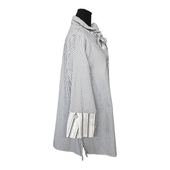 CALEOOA Whimsical Top Button Up Striped Tunic Embroidered Butterflies - Picture 5 of 11